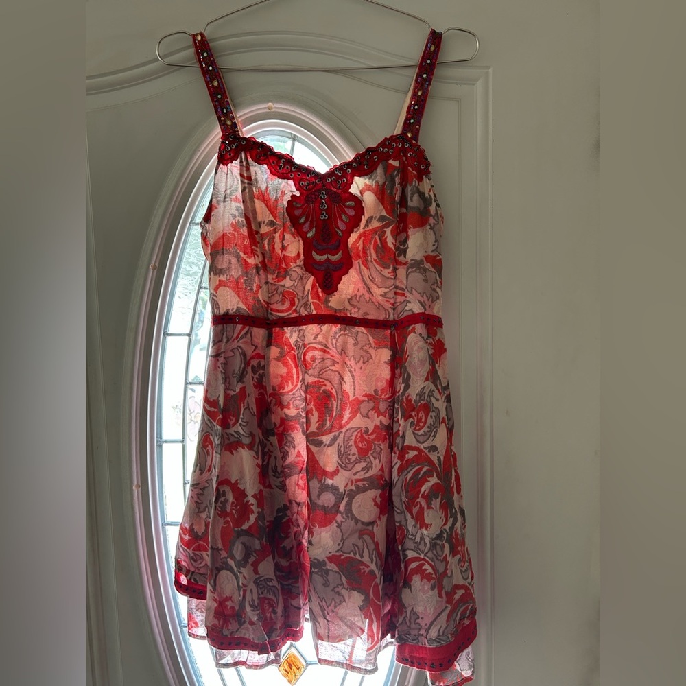 Free People Red and Gray Patterned Top